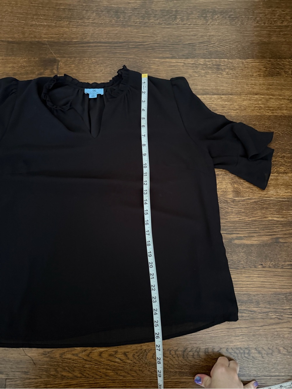 CeCe Black Ruffle Neck Short Sleeve Blouse - Picture 5 of 6